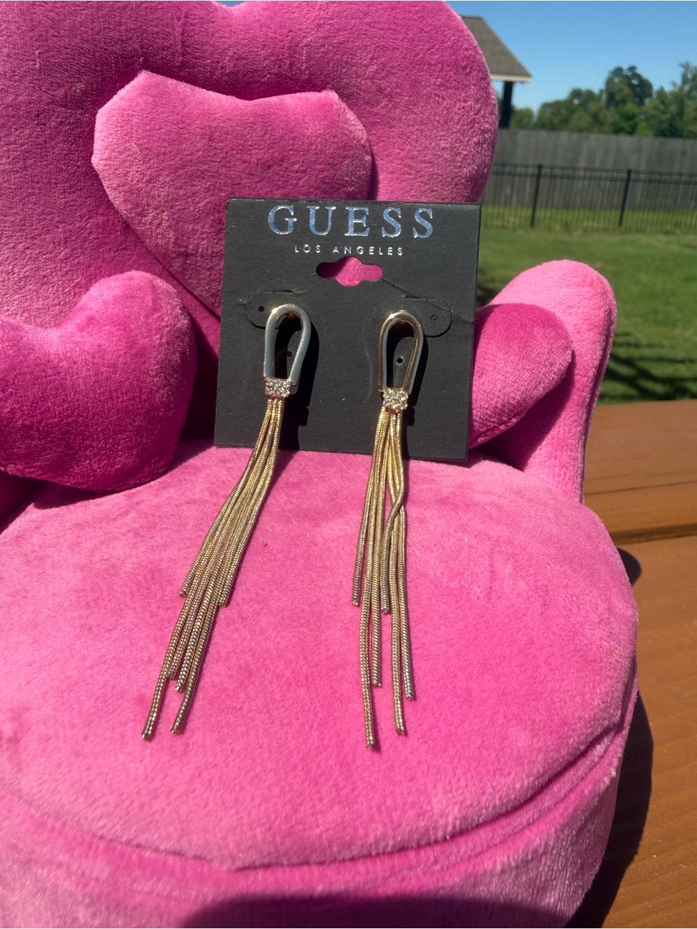 NWT GUESS Gold-Tone Multi Strand Tassel Drop Rhinestone Earrings